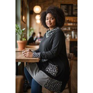 PYRAMID COLLECTION Black & Gray Asymmetrical Tunic – Women’s Plus Size 3X